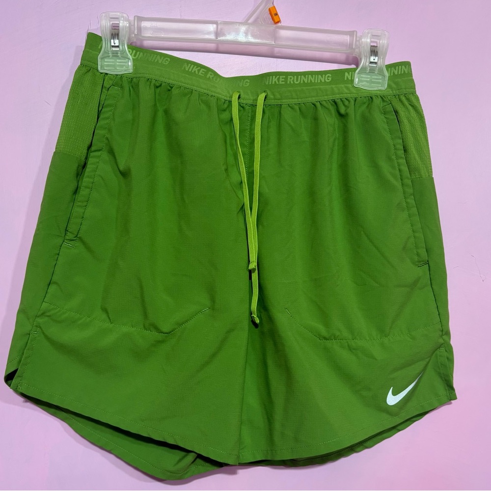 Nike Green Athletic Running Shorts with White Swoosh